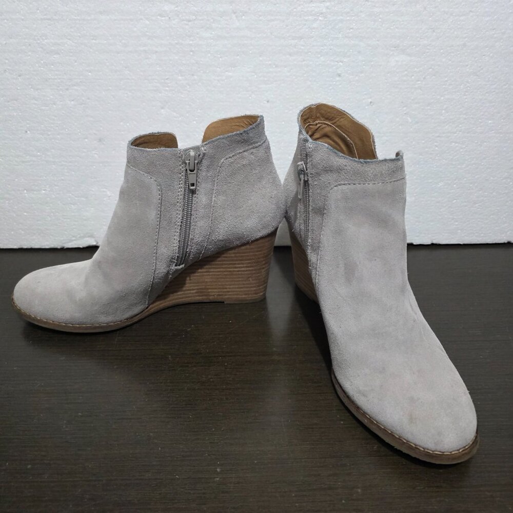 Lucky Brand LK-YABBA Gray Suede Wedge Zip Ankle Booties 9M/40 - Picture 7 of 16
